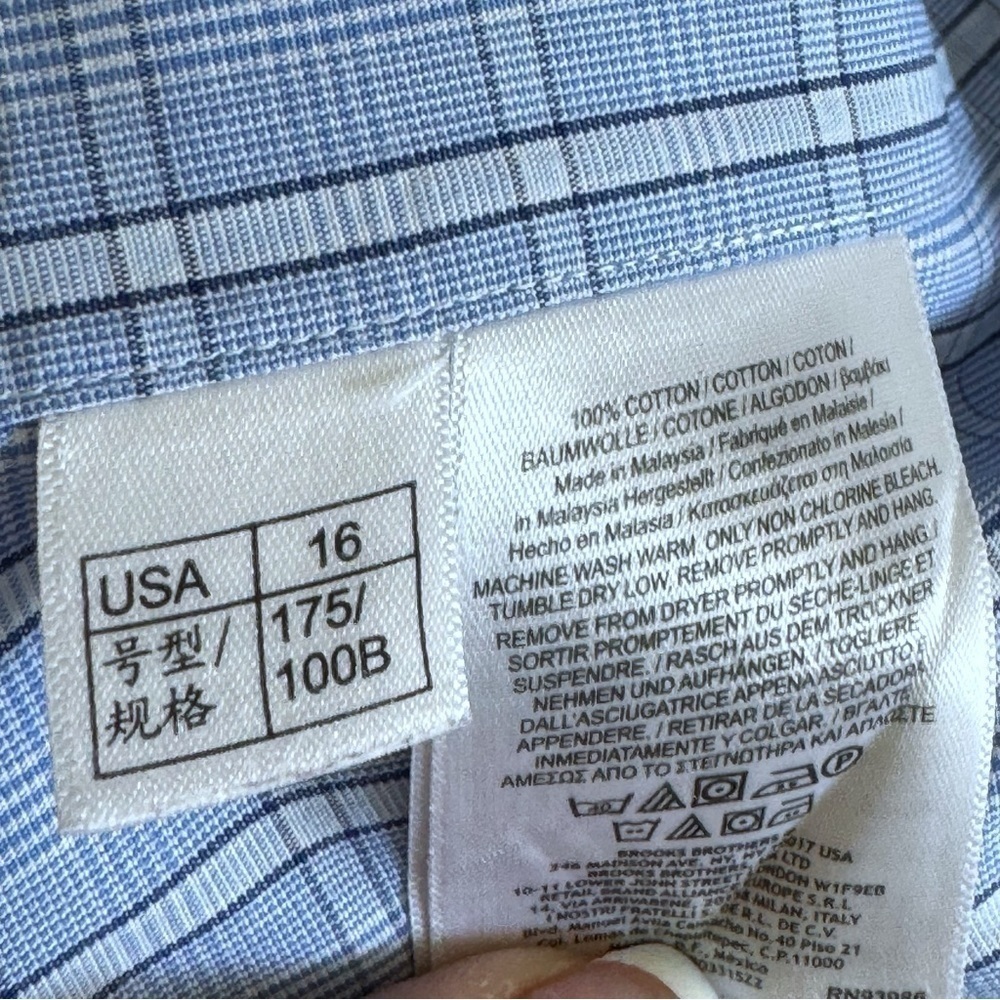 Brooks Brothers Blue Plaid Dress Shirt L/Sleeve Button Front 16 34/35 Non-Iron - Picture 9 of 12